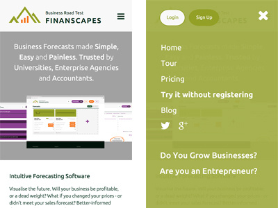 Finanscapes Mobile clean flat hamburger hero homepage mobile navigation website