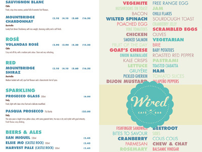 Wired Menu bar cafe menu typography