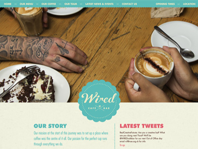 Wired Cafe Bar Website cafe colour header hero image navigation photography website