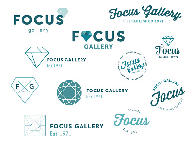 Focus Gallery blue bold clean concepts diamond jewellery logo navy teal typography vintage