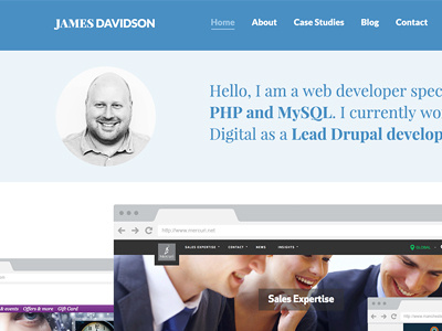 James Davidson Website blue clean flat hero homepage lato navigation playfair display website