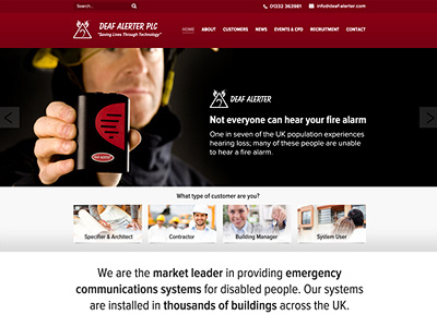 Deaf Alerter Homepage clean drop shadow font awesome gradients hero image homepage maroon navigation proxima nova red slideshow website