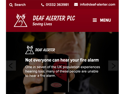 Deaf Alerter Mobile carousel clean drop shadow gradients hero image homepage menu mobile navigation proxima nova slideshow website
