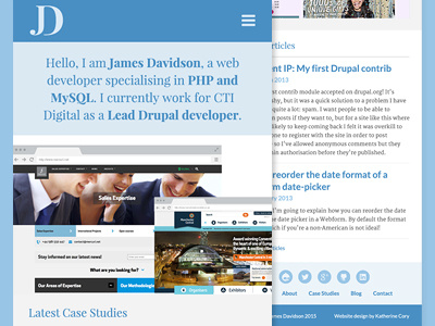 James Davidson Mobile blue clean flat hero homepage lato mobile monogram navigation playfair display website