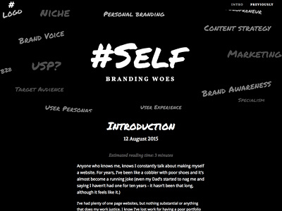Self Branding Woes Introduction black blog droid sans handwriting logo permanent marker typography vollkorn website white