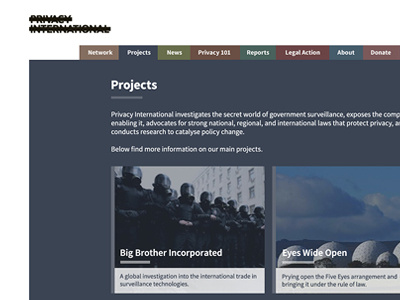 Privacy International Projects Page colour homepage source sans pro tabs typography