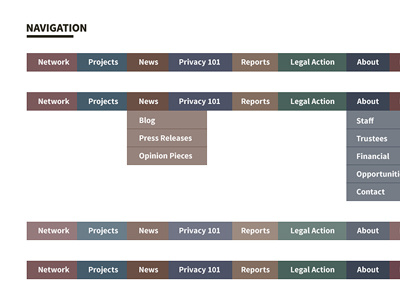 Privacy International Styleguide colour navigation pattern library source sans pro style guide tabs typography