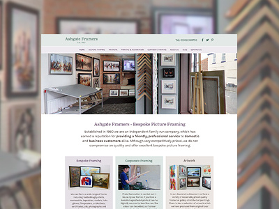 Ashgate Framers Website call to actions hero homepage pastel photography slideshow typography website design