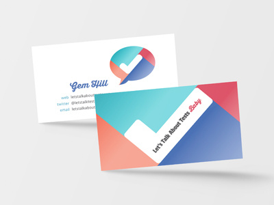 Let's Talk About Tests Business Card bright business card check gradient icon logo mark podcast retro speech mark tick