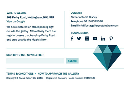 Focus Gallery Footer blue footer franklin gothic teal website