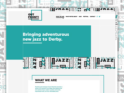 Out Front! Homepage flat homepage modern overlay pattern repeating typography web design website
