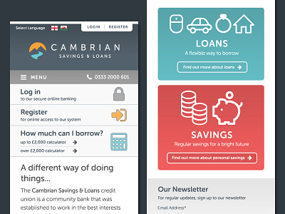 Cambrian Credit Union mobile homepage bank flat homepage mobile ui design ux design web design website website design