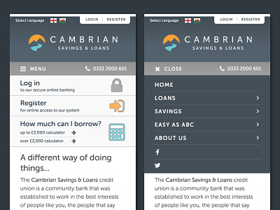 Cambrian Credit Union mobile navigation