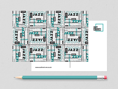 Out Front! Postcard black bold overlay pattern postcard print repeating repeating pattern surface pattern design teal type typography