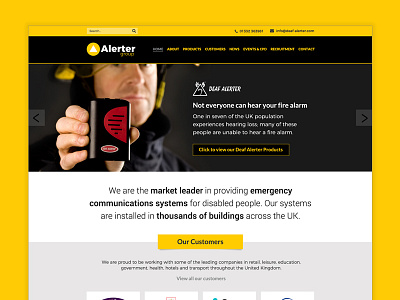 Alerter Group homepage clean flat hero images homepage photography slideshow typography website website design yellow