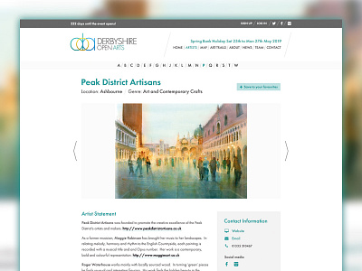 Derbyshire Open Arts artist page redesign