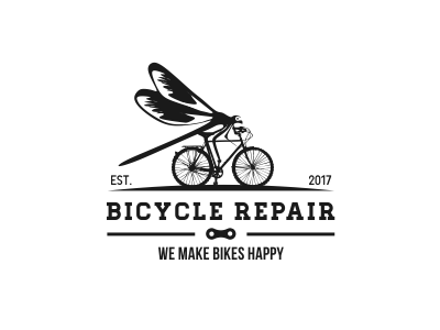 Bicycle repair logo bicycle bike cute dragonfly fly funny insect moth repair retail shop