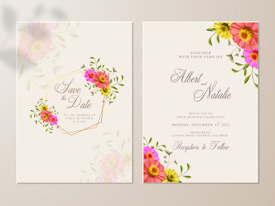 Double sided wedding invitation template with sunflower invitation save the date watercolor wedding wedding invitation