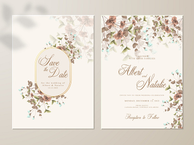 Double sided wedding invitaton template with red flower