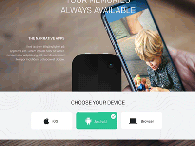 Narrative Clip 2 animation artdirection design mockup one page parallax web