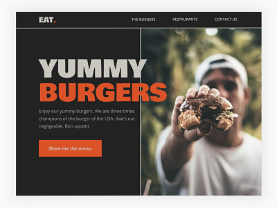 Eat. Hero black burger design hero photo red typography ui ui design uiux userinterface ux yummy