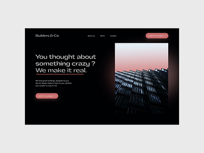 Builders & Co Hero Section architecture black design hero minimal pink ui uiux userinterface ux uxui webdesign