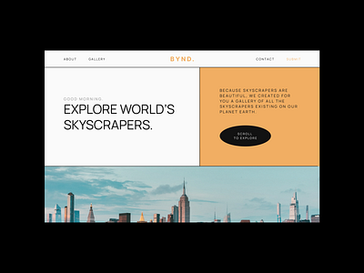Bynd - Explore world's skyscrapers design hero minimal orange photos skyscrapers ui uiux userexperience userinterface ux uxui webdesign
