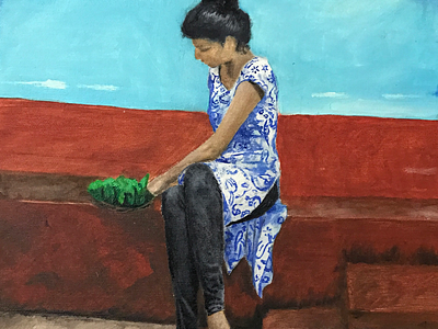 Girl with jackfruit baskets atmarasa blue contemporaryart cooking figurative fineart indianart indiangirl karthikshetty lostinwork mangalore mangaloreancuisine meditation oiloncanvas oilpainting peace peaceful stilllife