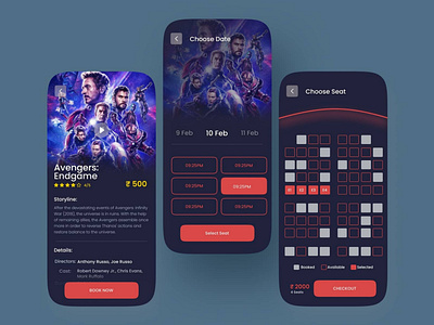 Movieknight ticket booking screen app app design movie app movies tickets ui ux