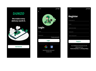 Dunzo App design illustration login form mobile application registration form ui user experience ux