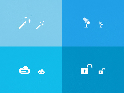 Icons blue box cloud filters grid iconography icons load lock mic microphone pictogram shape square wand