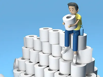 quarantine personality #2 - the hoarder 3d animation 3dmodelling branding concept covid covid19 design hoarder illustration toilet toiletpaper