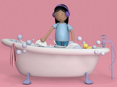 quarantine personality #4 - the novice cleaner 3d animation 3dmodelling bathtub branding c4d chores covid design dishes home illustration tub