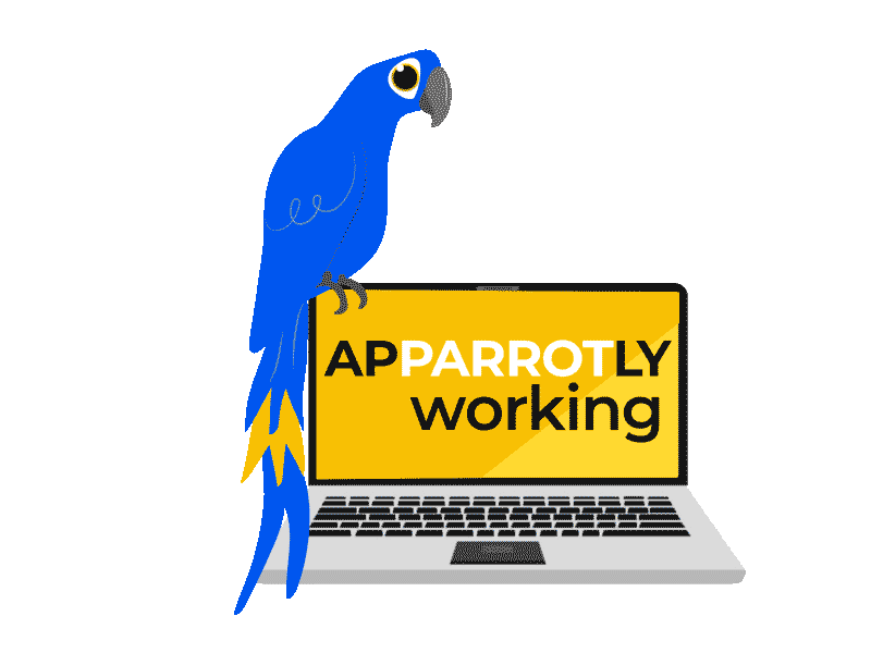 ApParrotly Working animation art covid design homeoffice illustration illustrator laptop parrot pun workfromhome