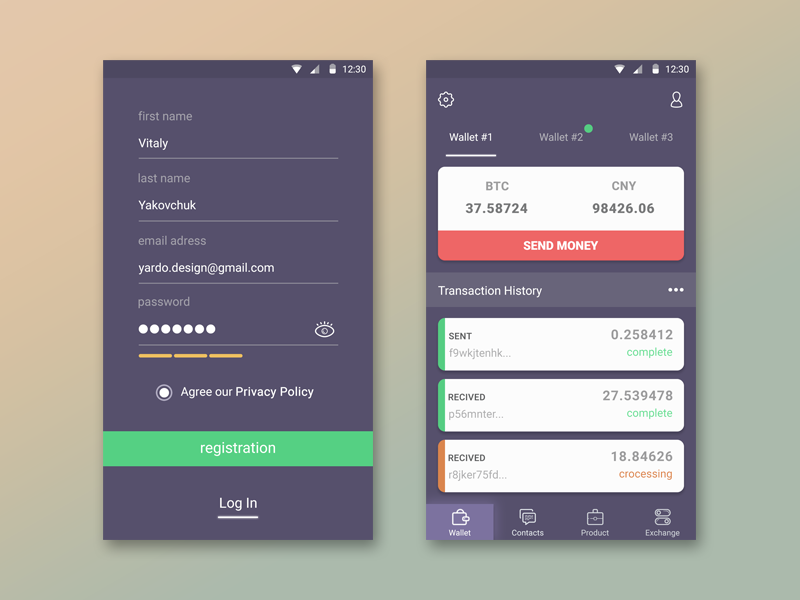 BTC Wallet App Concept by Vitaly Yakovchuk on Dribbble