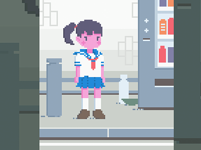 Aoi Pixel Illustration art digital illustration japanese pixel schoolgirl uniform vending