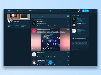 Twitter Night Version for Web concept dark design feed home mode night redesign twitter ui version web