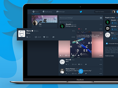 Twitter — Dark Mode for the New Release! blue concept dark design media mode modern night redesign social twitter website