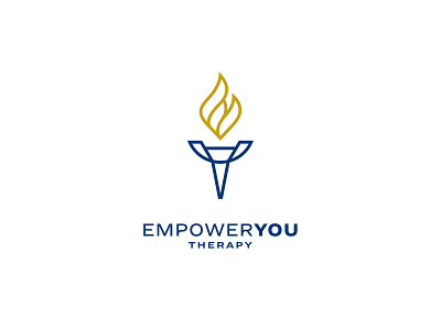 Empower You Therapy Logo blue brand brand identity branding design fire gold graphic design health and wellness identity illustration logo logo design logo designer mental health therapist therapy therapy practice torch visual identity