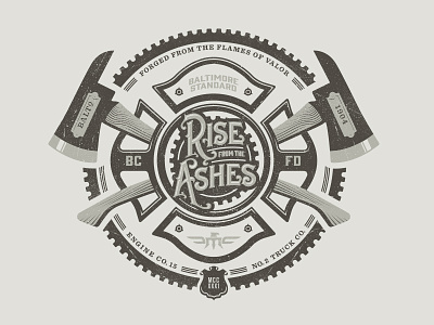 Rise from the Ashes Illustration apparel ashes axes baltimore firefighters gears illustration maltese cross maryland rise valor vintage