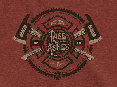 Rise from the Ashes Tee apparel ashes axes baltimore firefighters gears illustration maltese cross rise valor