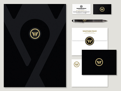 Warthen Team Brand Touchpoints apparel branding business card collateral folder logo note card pen real estate signage water bottle