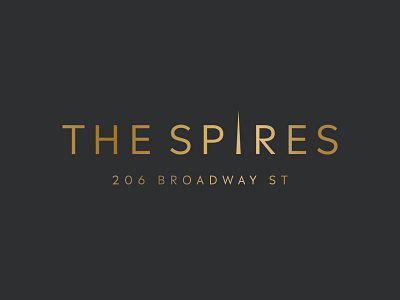 The Spires 206 Broadway Logo architecture design condominium downtown gold gray logo luxury modern real estate real estate branding residence spire suites the spires townhouse