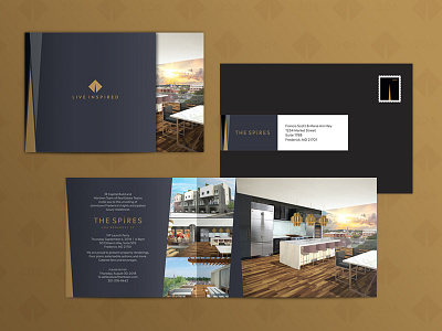 The Spires VIP Launch Party Invitation Package brand branding design downtown envelope gold gray identity invitation label logo luxury modern packaging party print real estate residences spire typography
