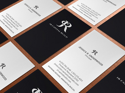 JR Capital Build Business Cards black brand branding business cards c construction design design build interior design j lettering logo r stationery stationery design typography white