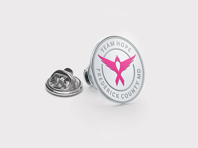Team Hope Lapel Pin bird illustration bird logo brand branding breast cancer breast cancer awareness design identity lapel pin logo merchandise design pink pink ribbon ribbon swallow