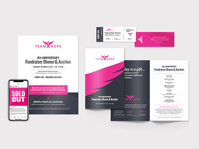 Team Hope 2019 Fundraiser Event Materials bird bird logo brand branding breast cancer breast cancer awareness brochure design event flyer event program flyer pink pink ribbon program ribbon social media ticket