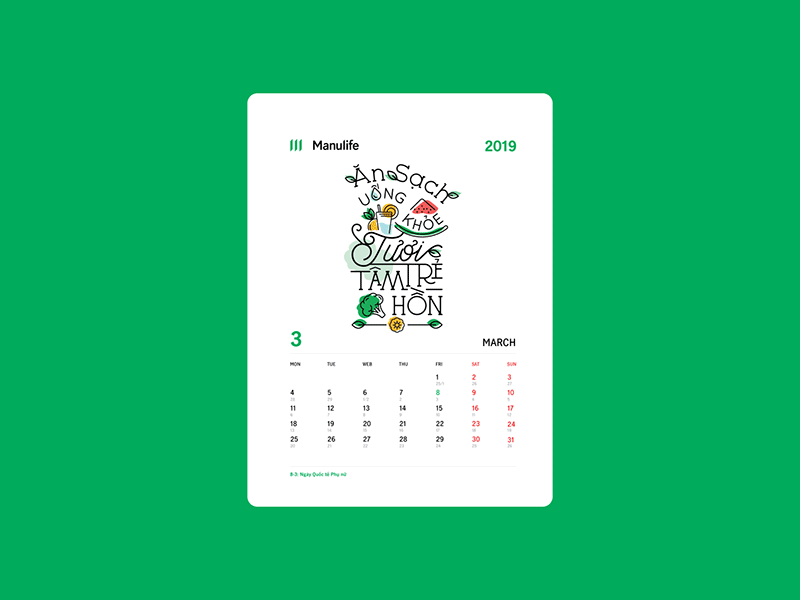 Manulife - Calendar 2019 application calendar calendar 2019 graphicdesign healthy illustration art typography typography art vietnam