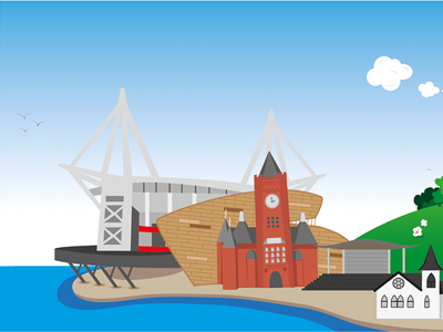 Cardiff Bay & Millennium Stadium bay cardiff city illustration stadium