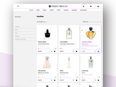Perfumes 365 (Desktop): Product Catalog communication design copywriting digital product design e commerce graphic design interaction style guide user experience design user interface design web